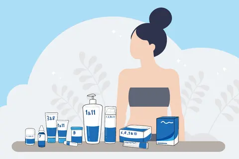 Illustration, Frau mit  Produkten Schüssler Salze